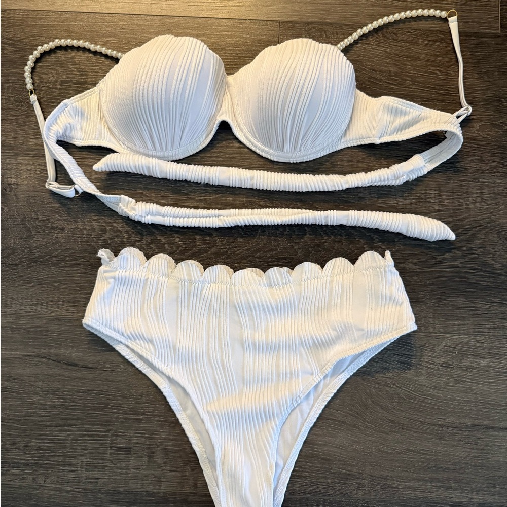 Elegant White Scalloped Bikini Set